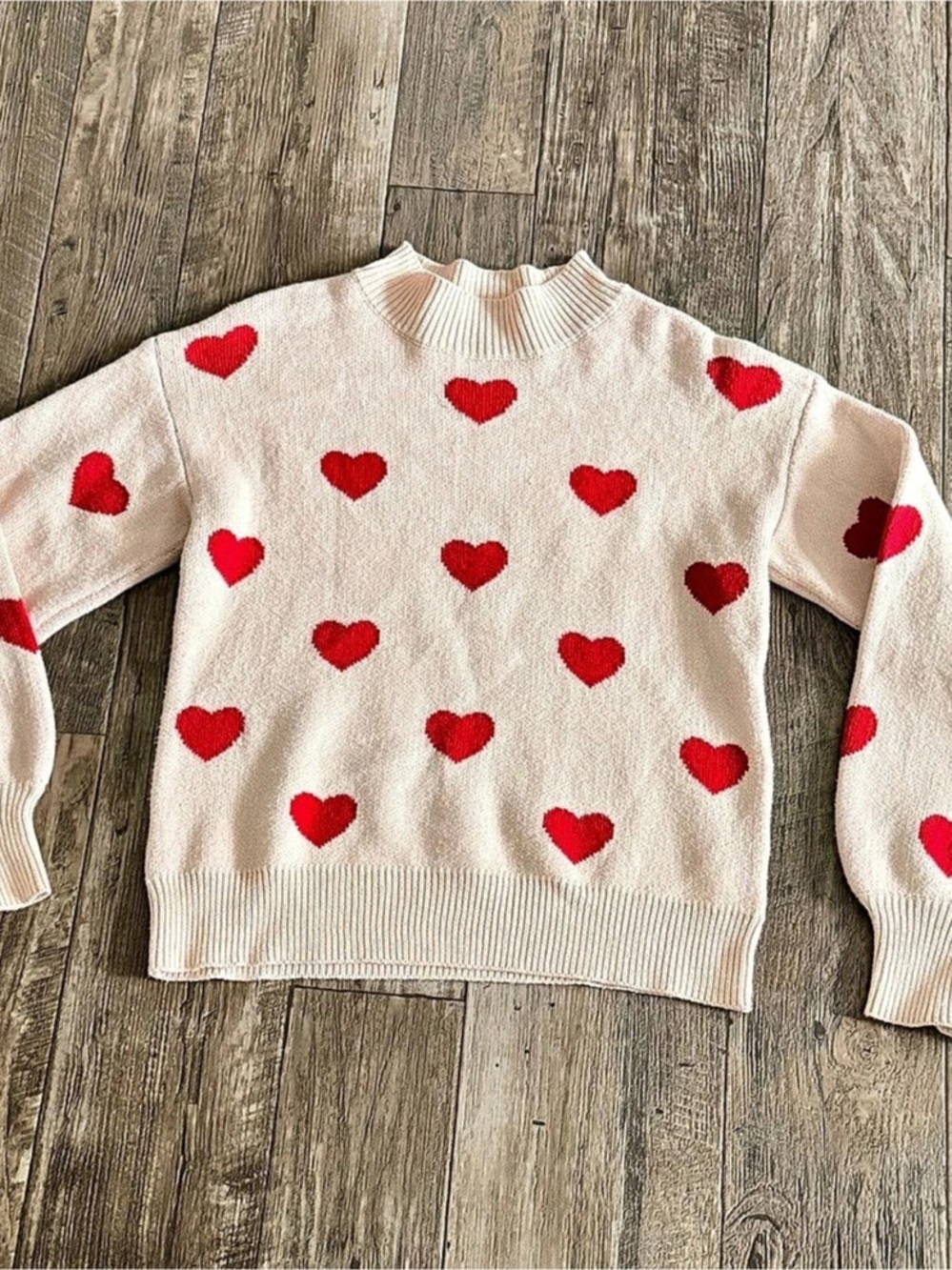 Miracle Heart Sweater Mock Neck in Pink & Red